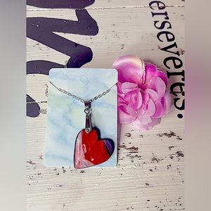 Handmade, polymer clay, heart necklace